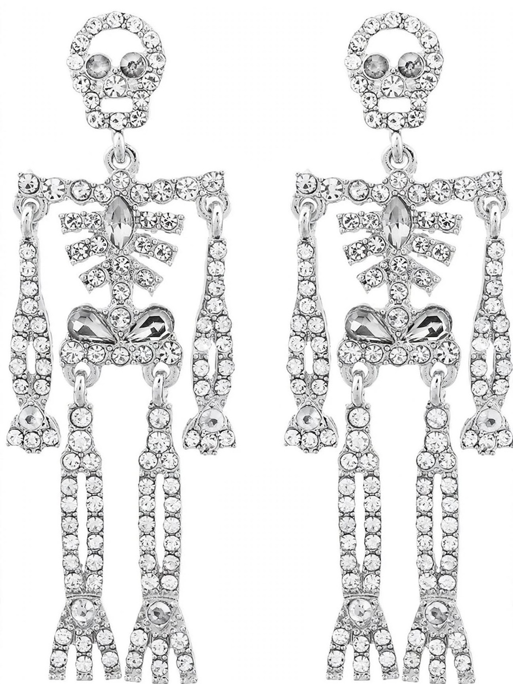 Crystal 3" Long Skeleton Post Dangling Earrings | Halloween